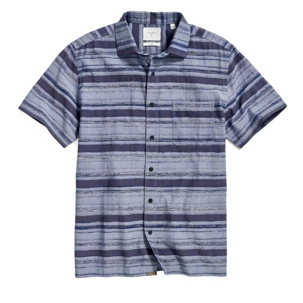 Billy Reid Relaxed Fit Short Sleeve Button Down Shirt XL Striped Blue Mens